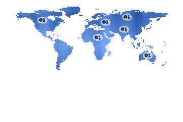 Obraz premium Digital png illustration of map of world with cogs on transparent background