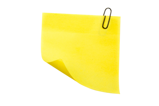 Digital png illustration of yellow memo note with copy space on transparent background