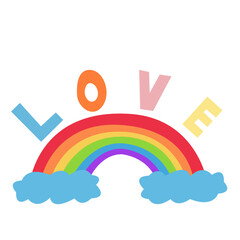 Rainbow with love lettering flat illustration