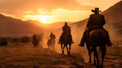 the cowboys come back to town at sunset, a Western story, Generative AI