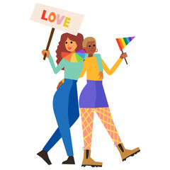 Women walking parade flat illustration