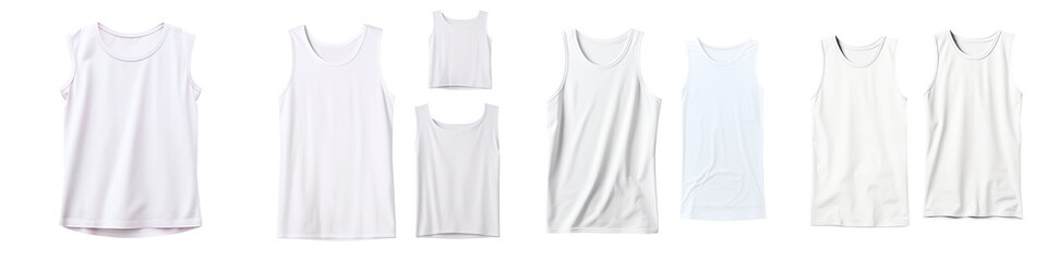 Template for white sleeveless shirt showing front and back transparent background