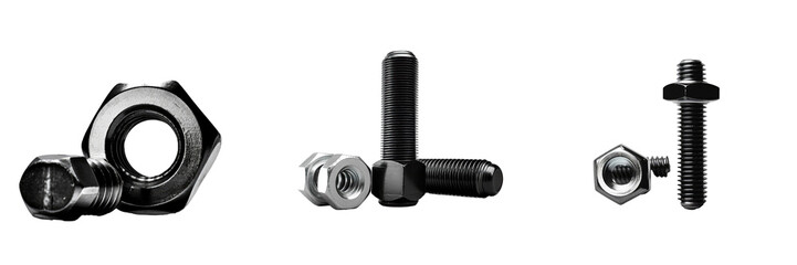 Obraz premium Black and white picture of bolt and nut isolated on a transparent background