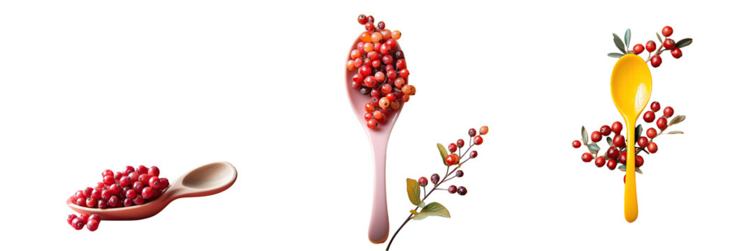 Barberry berries arranged in a ceramic spoon transparent background