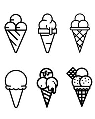 Vector set of simple linear icons. Ice cream logo, set of ice cream icons, such as parfait, frozen yogurt, ice cream sundae, vanilla, chocolate