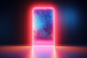 Door and fingerprint concept. Modern tech for secure access, identification and digital privacy with biometric verification and password protection