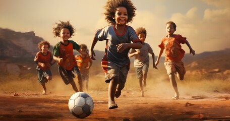 Kids playing football Generative AI