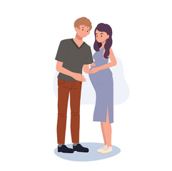 Pregnant Woman and Husband touching belly.  Anticipation of New Life. family happiness.