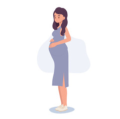 Pregnancy Concept Illustration. Expecting Mother's Love. Pregnant Woman Hugging Belly. Future Mom Embracing Pregnancy