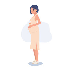 Pregnancy Concept Illustration. Expecting Mother's Love. Pregnant Woman Hugging Belly. Future Mom Embracing Pregnancy