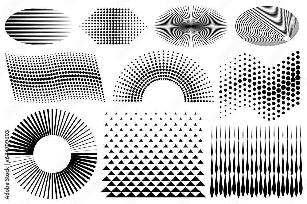 Poster abstract dotted halftone design elements. black and white gradient spotted shapes for your design pr