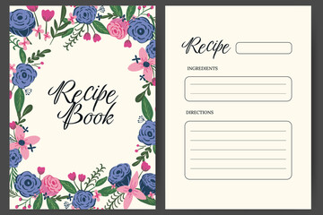 Recipe card template with flower illustration