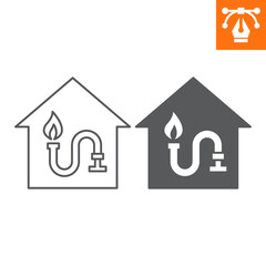 Gas supply line and solid icon, outline style icon for web site or mobile app, construction and building, household gas vector icon, simple vector illustration, vector graphics with editable strokes.