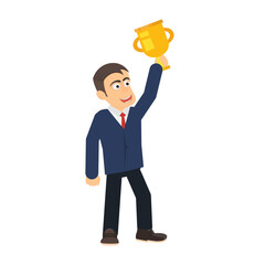 Businessman with a winner's cup. Man is the winner, vector illustration