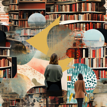 Library books collage book shop, repeat pattern