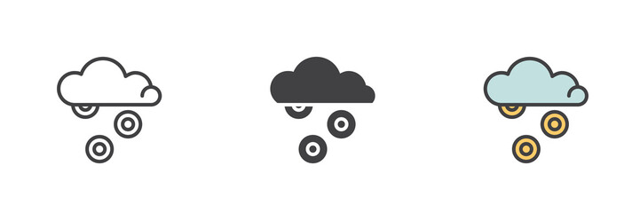 Money rain falling from cloud different style icon set
