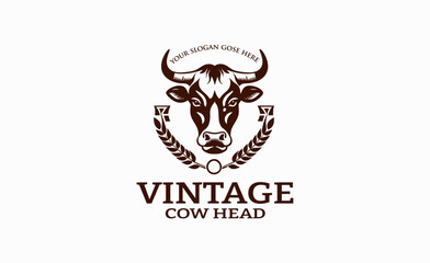 vintage cow head logo design 