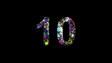 Beautiful illustration of number 10 with colorful sparkles effect on plain black background