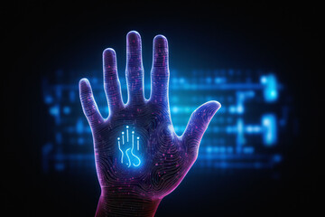 Hand in fingerprint concept illustration. Exploring the future of biometric technology, digital security, and human connectivity in the modern age of information and innovation
