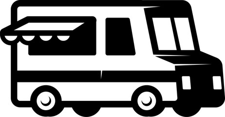 Illustration of an food truck. Design element for emblem, sign, badge. Vector illustration