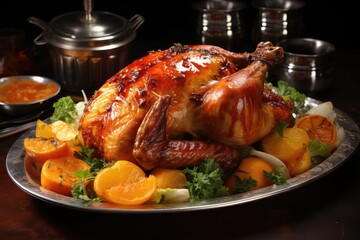 Fototapeta premium roasted chicken with vegetables