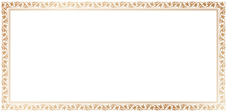 Decorative rectangle frame ornament Elegant element for design in Eastern style, place for text. Floral golden border. Lace illustration for invitations and greeting cards, certificate of completions