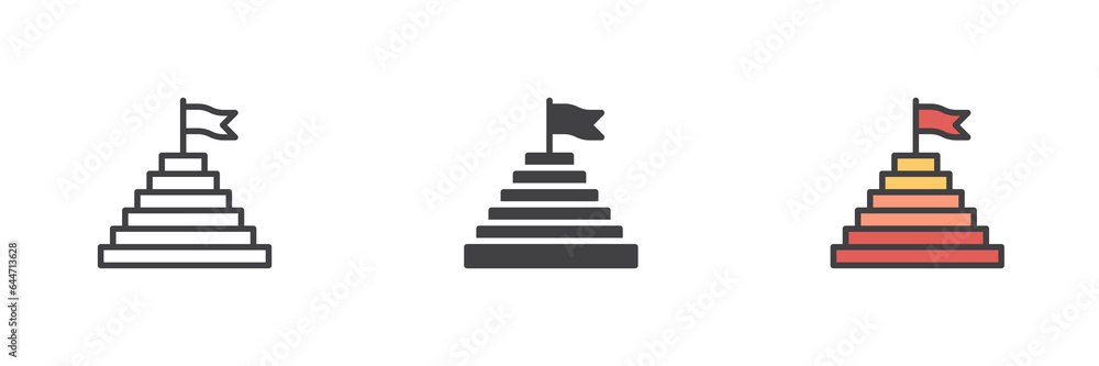 Poster pyramid with flag on top different style icon set