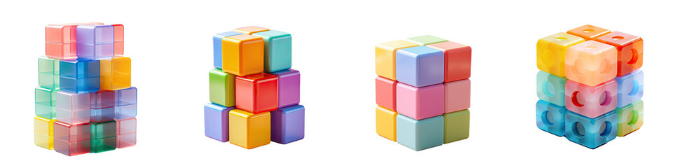 Selective focus on a plastic toy block or puzzle transparent background