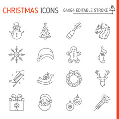 Christmas line icon set, holiday vector collection, logo illustrations, new year symbols vector icons, outline style pictogram pack, editable stroke icons.