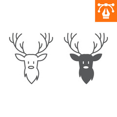 Reindeer line and solid icon, outline style icon for web site or mobile app, merry christmas and wild animal, xmas deer vector icon, simple vector illustration, vector graphics with editable strokes.
