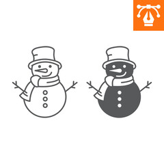 Snowman line and solid icon, outline style icon for web site or mobile app, merry christmas and winter , xmas man vector icon, simple vector illustration, vector graphics.