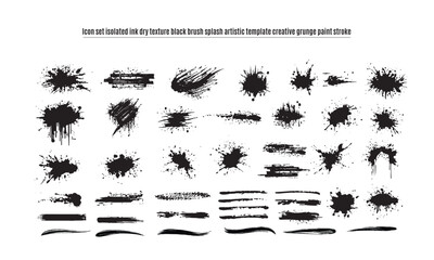 Icon set isolated ink dry texture black brush splash artistic template creative grunge paint stroke