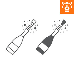 Champange bottle pop line and solid icon, outline style icon for web site or mobile app, merry christmas and holidays , opening bottle vector icon, simple vector illustration, vector graphics.