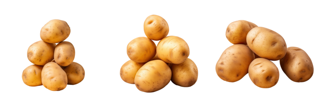 A small number of potatoes isolated on a transparent background