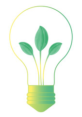 Sustainable ecological energy icon. Shining electric ecology light bulb with leaves inside. Line icon Isolated vector illustration. Design element