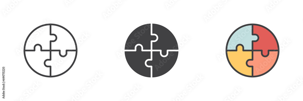 Aufkleber circle puzzle different style icon set