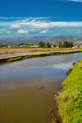 Obraz premium Hiking in the Carpinteria salt marsh during a summer storm