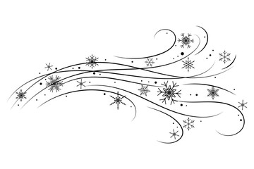 Snow wind doodle illustration. Flakes swirl blizzard. Wavy cold snowstorm. Vector wavy flow foe Christmas decoration