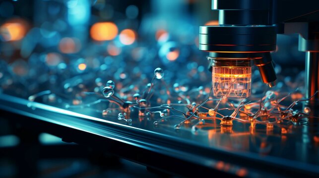 High tech futuristic digital microscope in scientific or medical laboratory for research