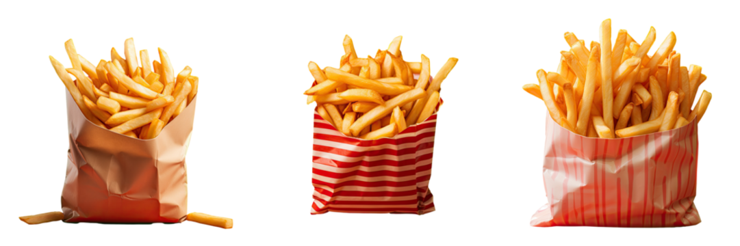 Bag of ketchup dipped fries transparent background