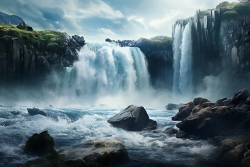 Fototapeta premium AI-generated image of a spectacular waterfall in nature