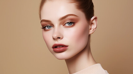 Beautiful model on an brown colored background