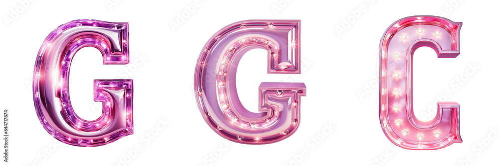 Poster a pink metallic letter g with a shiny edge pink color and ancient font isolated on transparent backg