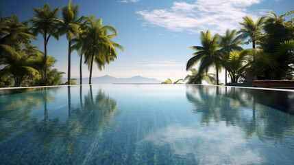 Fototapeta na wymiar A luxurious infinity pool at a tropical resort on a sunny day.
