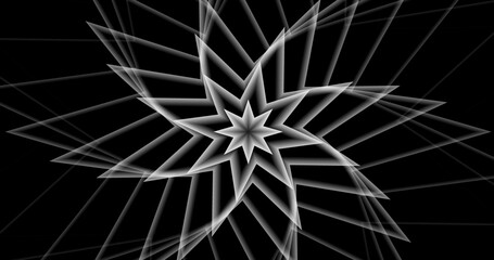 Infinite generating star polygon flower on a futuristic colorful stylish bg. Kaleidoscopic Star Pattern endless flower simulation starburst.