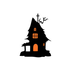 Haunted house with haunted trees Halloween vector illustration.