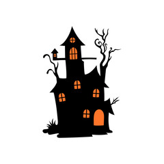 Haunted house with haunted trees Halloween vector illustration.