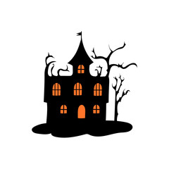 Haunted house with haunted trees Halloween vector illustration.