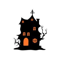 Haunted house with haunted trees Halloween vector illustration.