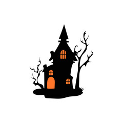 Haunted house with haunted trees Halloween vector illustration.